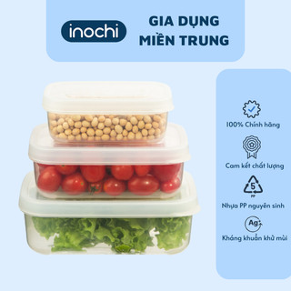 Bộ 3 hộp nhựa trong chữ nhật INOCHI đựng thực phẩm, thức ăn Hokkaido