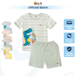Bộ quần áo cộc tay cài vai dệt kim phối hình in đáng yêu Arich size 6M-5Y
