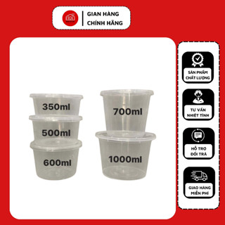 Hộp nhựa tròn PP 350 - 1000 ml chịu nhiệt tốt, hộp nhựa dùng 1 lần kèm nắp đựng thực phẩm, đồ ăn