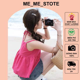 Áo hai dây babydoll cổ buộc dây dây vai có chốt điều màu hồng chỉnh phù hợp mặc đi biển đi chơi phong cách Hàn Quốc