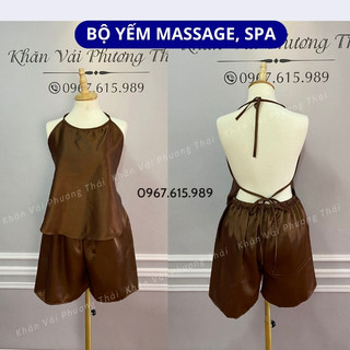 Set bộ yếm spa, yếm massage dưỡng sinh quần đùi vải lụa cao cấp - hàng loại 1