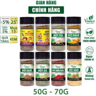 Gia vị nấu cà ri, ngũ vị hương, bột nghệ, bột sả, bột tỏi, bột quế, bột điều vianco hủ 50g