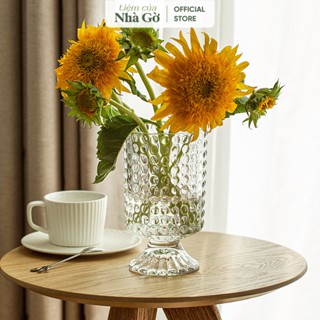 Bình thủy tinh chân đế Nhà Gờ cắm hóa trang trí phòng khách họa tiết cổ điển BTT23 M1