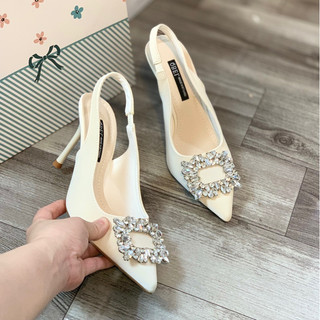  Giày sandan đá bít mũi 7cm,giày cao gót nữ da lì gót nhọn quai cài sang chảnh giá rẻ mã 665 