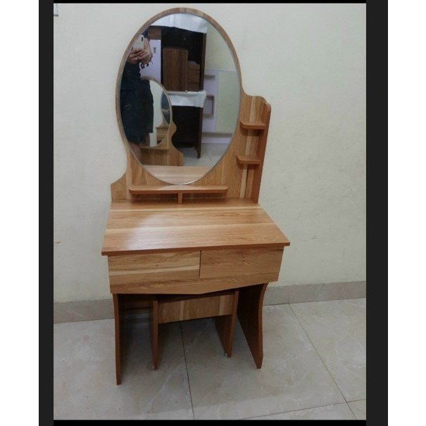 Bàn trang điểm gỗ MDF phủ melamine rộng 60cm kèm ghế loại 2 ngăn kéo