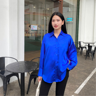 Áo sơ mi lụa trơn basic Méo shop kiểu dáng freesize Elibe