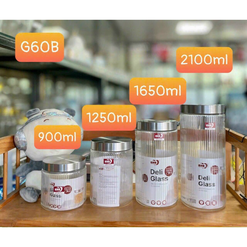 Lọ thủy tinh, hũ thủy tinh vân sọc nắp INOX chống gỉ, thích hợp đựng đồ khô, gia vị