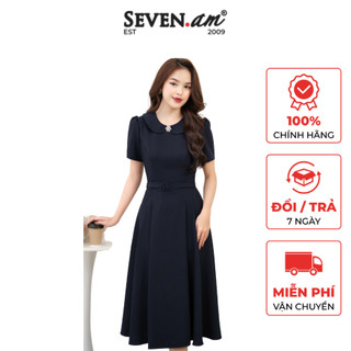Đầm xòe tay cộc đen cổ sen thời trang nữ Seven.AM OD0088I