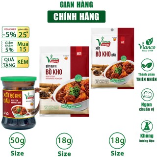 Gia vị nấu Bò Kho Vianco gói 18g, 50g nấu bò xốt vang bò lagu gia vị nêm sẵn chuẩn Gia vị Việt Ấn