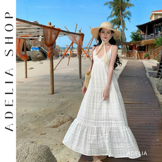 「adelia」váy đầm maxi trắng dài đi biển hở lưng phong cách pháp, váy maxi dài đẹp 2024 dh438