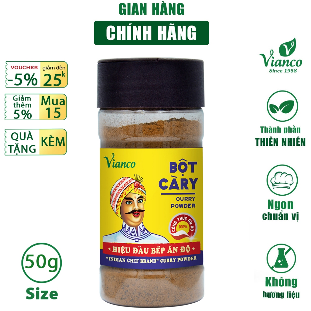 Gia vị nấu Cà Ri Vianco hủ 50g hiệu Ông Già Ấn Độ gia vị nêm sẵn chuẩn vị - Gia vị  Việt Ấn