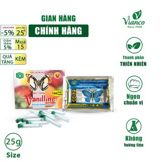 Bột thơm Vani Hiệu con Bươm Bướm Vianco hộp 25g 100 ống nấu chè làm bánh kẹo làm rau câu bánh flan