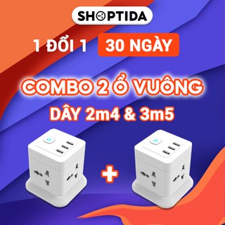 (COMBO KHUYẾN MÃI)  2 Ổ điện dây dài CubeZ Shoptida 3 cổng USB sạc tối đa 12W và 4 Ổ Điện chịu tải 2500W