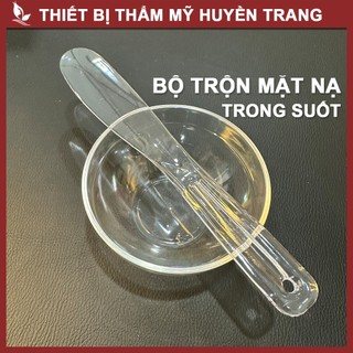 [Trong Suốt] Bát Trộn+Dao Trộn Cán Trong Dùng Trộn Đắp Mặt Nạ Trong Spa