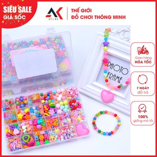  Bộ Xâu Vòng Hạt Cườm Xâu Vòng Cổ Vòng Tay 24 Ô Cho Bé Gái Kèm Cuộn Dây Cước Và Khung Bờm 