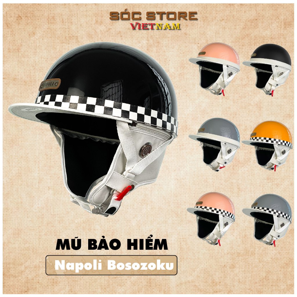 Mũ bảo hiểm nửa đầu Napoli Bosozoku Japan Style, nón bảo hiểm Napoli Vintage lưỡi trai Sóc Store Vietnam