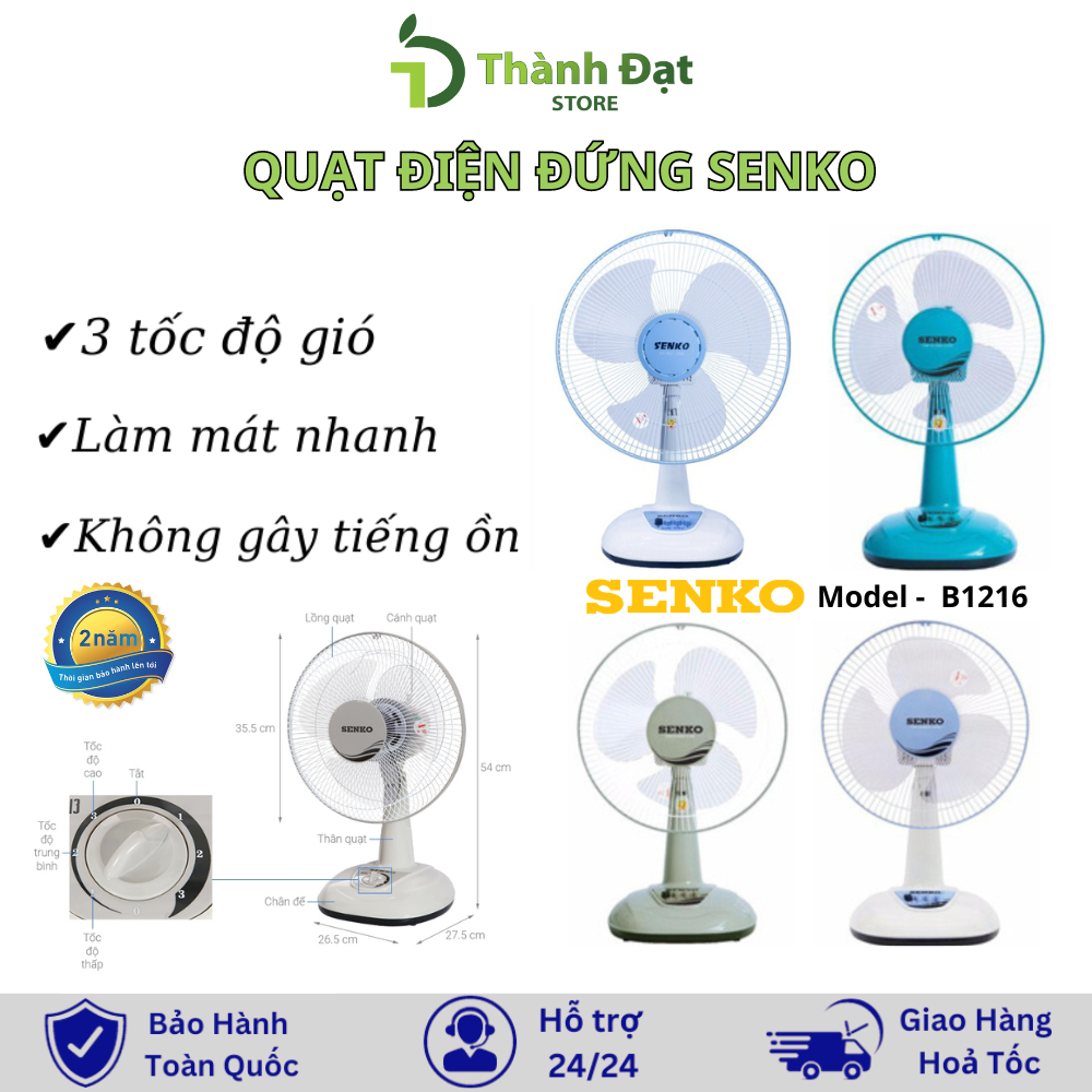 Quạt điện Senko để bàn tiện lợi cao cấp B1216 Hàng Chính Hãng 3 tốc độ gió siêu mát không ồn để văn phòng , giường ngủ