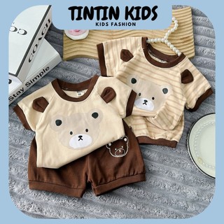 Bộ cộc tay mùa hè Rip kẻ hình gấu cho bé trai, bé gái 6-14kg 