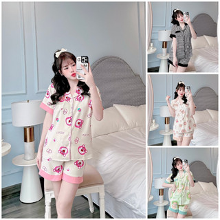 Bộ pijama cộc đùi chất lụa mango mềm mát