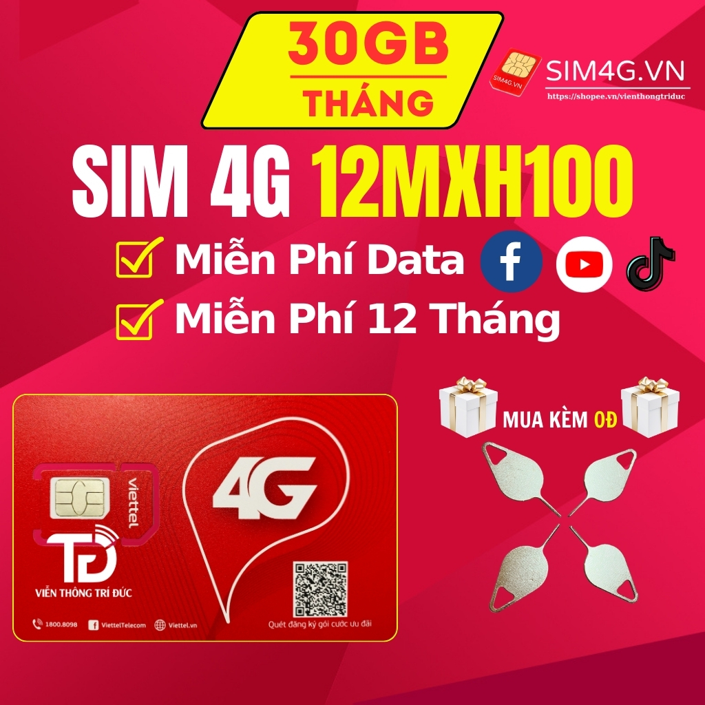 [Tặng Chọc Sim] Sim 4G 1 Năm Không Giới Hạn Data 12MXH100, 12MXH120 Gọi Miễn Phí, U1500/12MDT150 500Gb, Sim Data Giá Rẻ