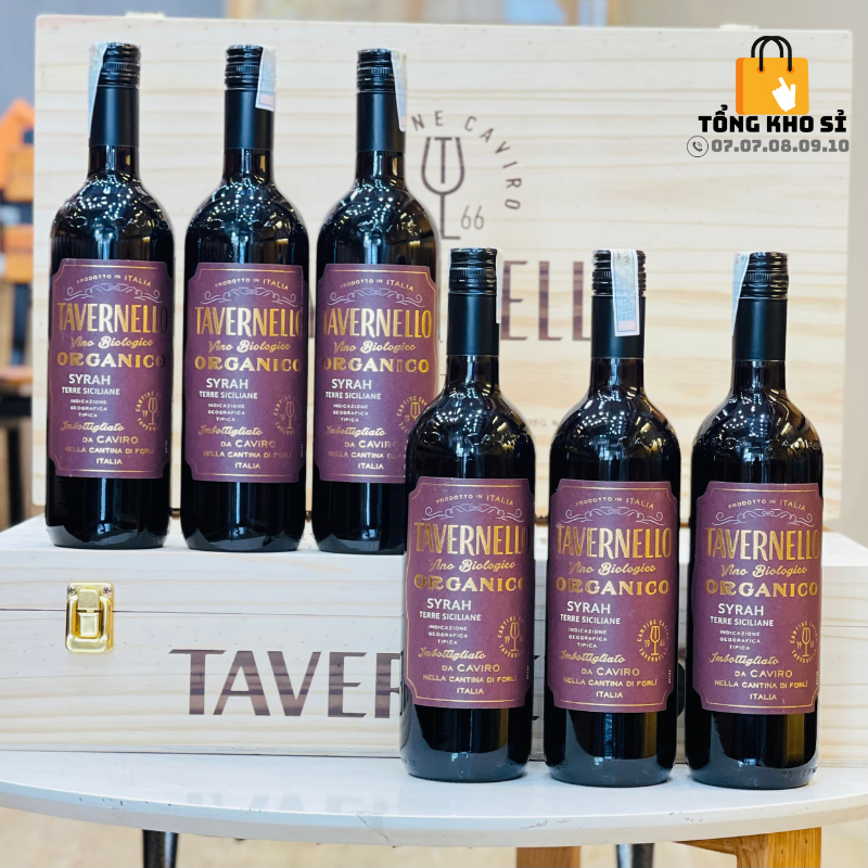 Rượu Vang Nhập Khẩu, Rượu Vang Đỏ Ý Tavernello Organico Syrah Terre Siciliane - Tặng Kèm Hộp Gỗ Khi Mua 6 Chai