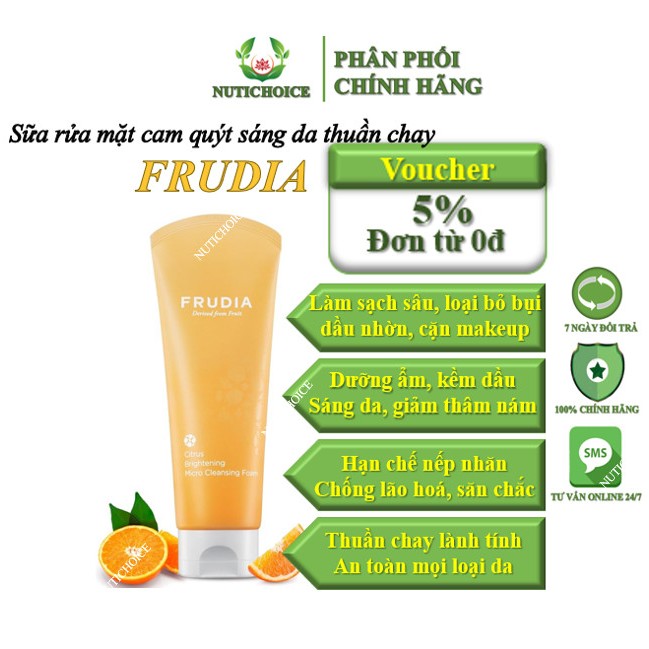 Sữa rửa mặt cam quýt organic thuần chay làm sạch sâu, dưỡng ẩm, kềm dầu Frudia Citrus sáng da giảm thâm, chống lão hoá