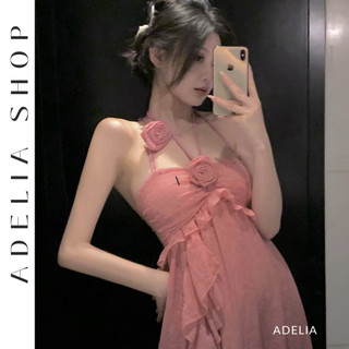 「ADELIA」Đầm Hồng Quây Ngực Chất Mịn 2 Lớp Thiết Kế Dây Hoa 2024 DH442