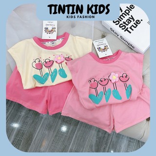 Bộ cộc tay cotton cho bé gái, Bộ đồ bé gái họa tiết hoa thoáng mát cho bé 7-18kg 