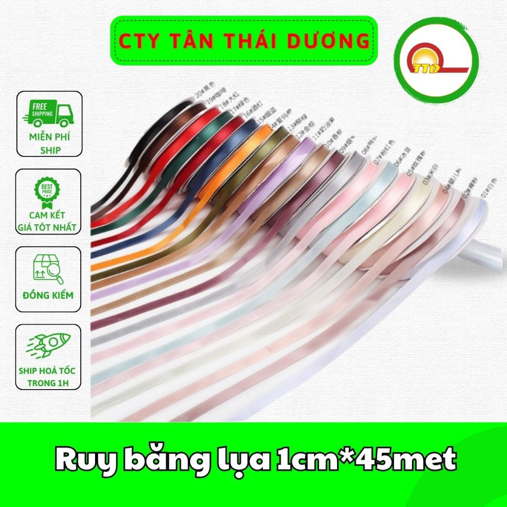 Ruy băng lụa 1cm*45met - Loại đẹp - Đủ màu