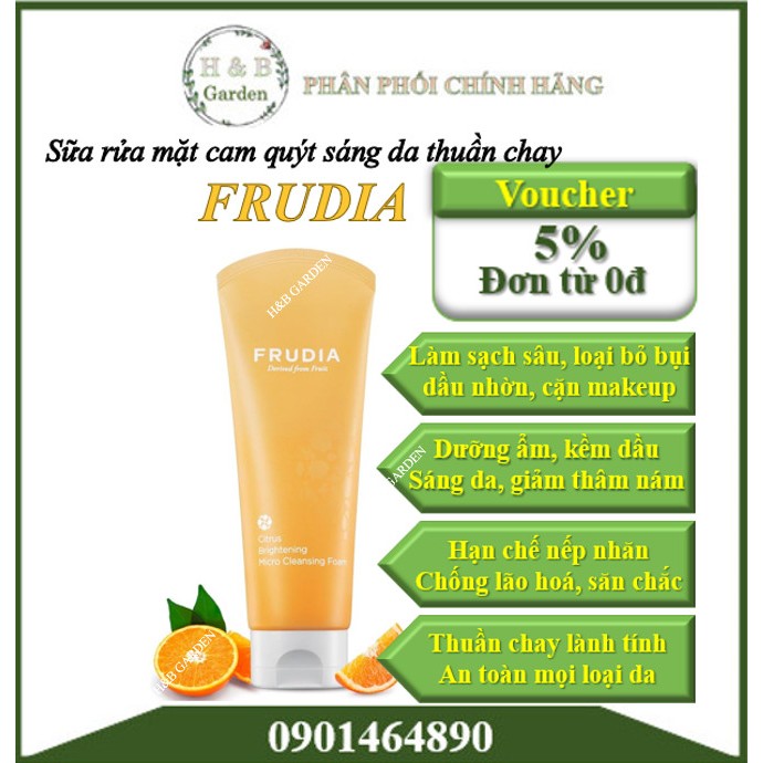 Sữa rửa mặt cam quýt organic thuần chay làm sạch sâu, dưỡng ẩm, kềm dầu Frudia Citrus sáng da giảm thâm, chống lão hoá