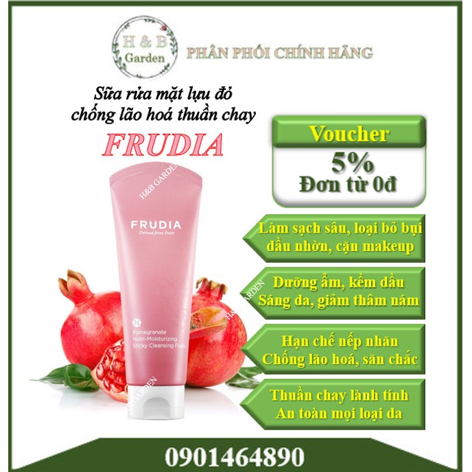 Sữa rửa mặt lựu đỏ organic thuần chay Frudia Pomegranate chống lão hoá, làm sạch sâu, dưỡng ẩm, kềm dầu, sáng da