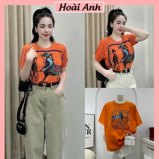Áo Phông Nữ Hermet Màu Cam Ngắn Tay áo Thun Nữ Freesize Form Rộng
