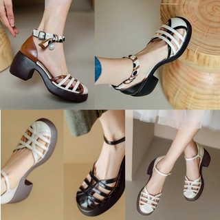 ORDER ✅ Giày da đan rọ gót cao su tròn 34-39