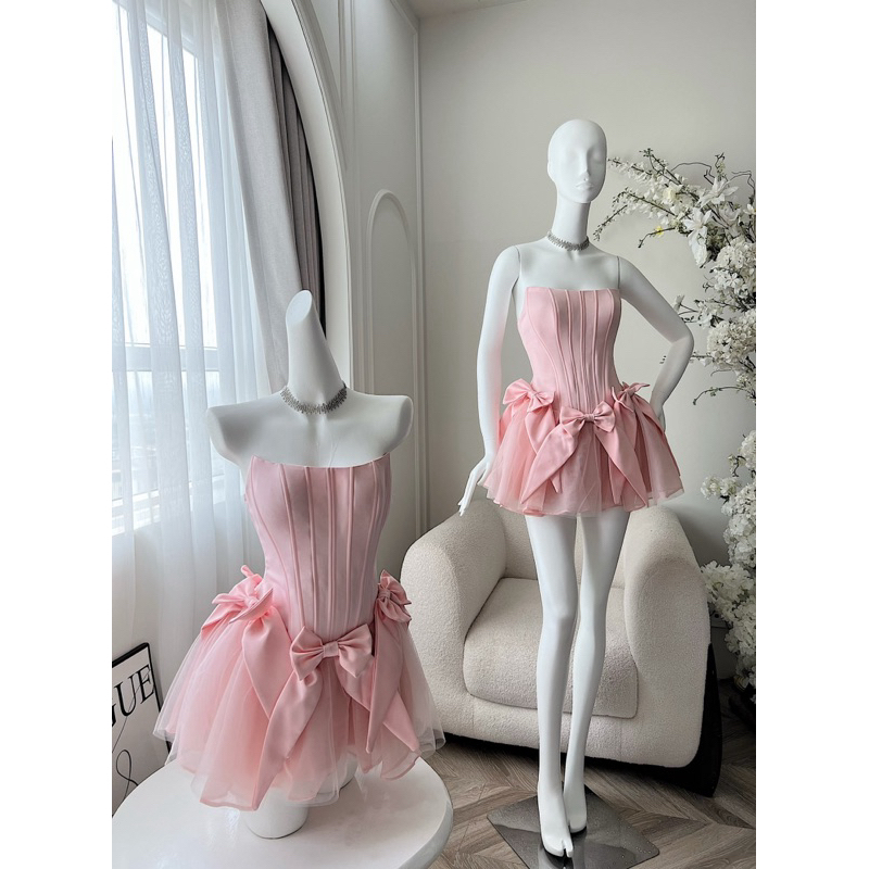 Váy ống nơ eo dáng xoè