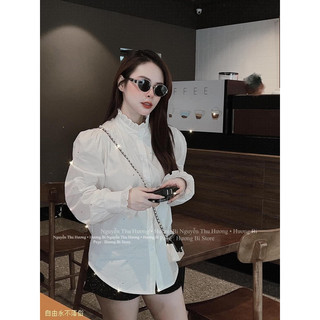 Áo sơ mi vintage cổ bèo nơ Áo sơ mi trắng nữ tiểu thư điệu đà