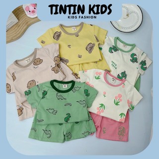 Bộ rip cộc tay mùa hè in hình động vật cho bé trai, bé gái 6-16kg 
