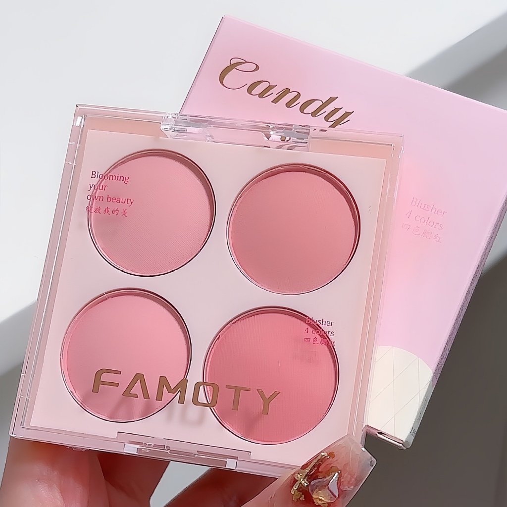 Phấn má FAMOTY, bảng má hồng 4 ô tông hồng lạnh màu sắc tự nhiên nội địa trung F93 Sammi beauty