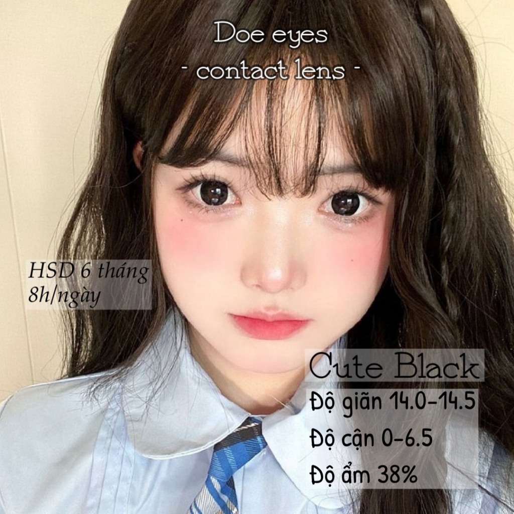 Kính Áp Tròng DOE EYES Lens CUTE BLACK Độ Cận 1 - 6.5 Tặng Khay Dụng Cụ Đeo Lens