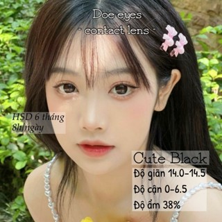 Kính Áp Tròng DOE EYES Lens CUTE BLACK Độ Cận 0 Đến 6.5 Tặng Khay Lens (Lẻ 1 Chiếc - Mua Cặp Chọn Số Lượng 2)