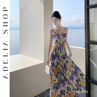 「ADELIA」Đầm Hoa 2 Dây Sơn Dầu Đi Biển Thiết Kế Ôm 3 Vòng Tôn Dáng DH444