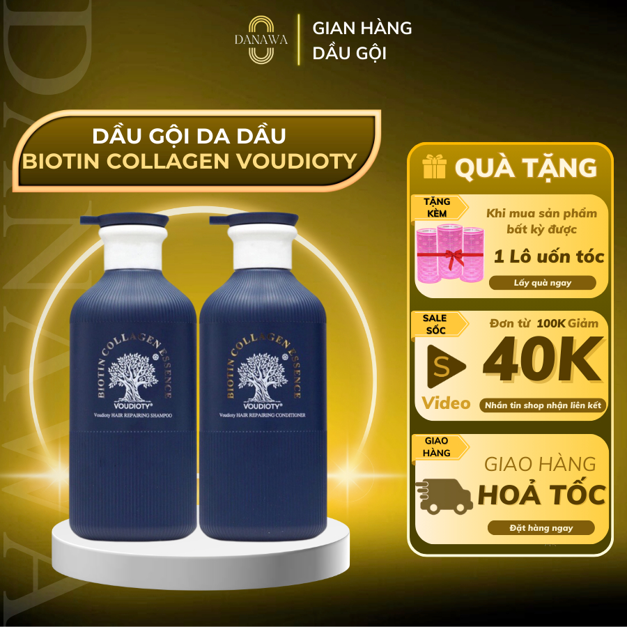 Cặp dầu gội Biotin Collagen Essence X3 dưỡng chất bóng mượt, kích mọc tóc màu XANH Danawa 500ML