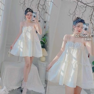 Đầm trắng 2 dây dáng babydoll phối bèo tầng cực xinh!