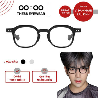 Gọng kính cận nam nữ THE88 dáng vuông nhỏ gọng nhựa đính kim loại sắc sảo mắt 0 độ giả cận chống ánh sáng xanh KC69