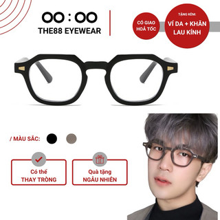 Gọng kính cận nam nữ THE88 dáng đa giác gọng nhựa đính kim loại cao cấp mắt 0 độ giả cận lọc ánh sáng xanh KC68