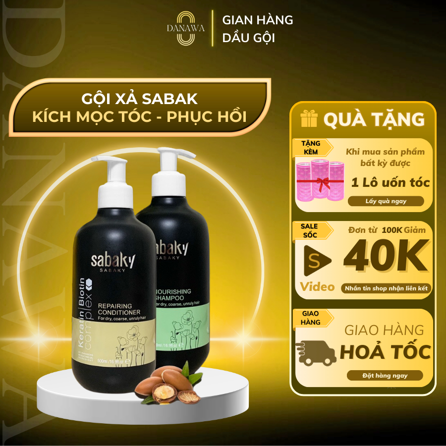 Cặp dầu gội xả Sabaky KERATIN Biotin giúp tóc chắc khỏe mềm mượt Danawa 500ML/1000ML