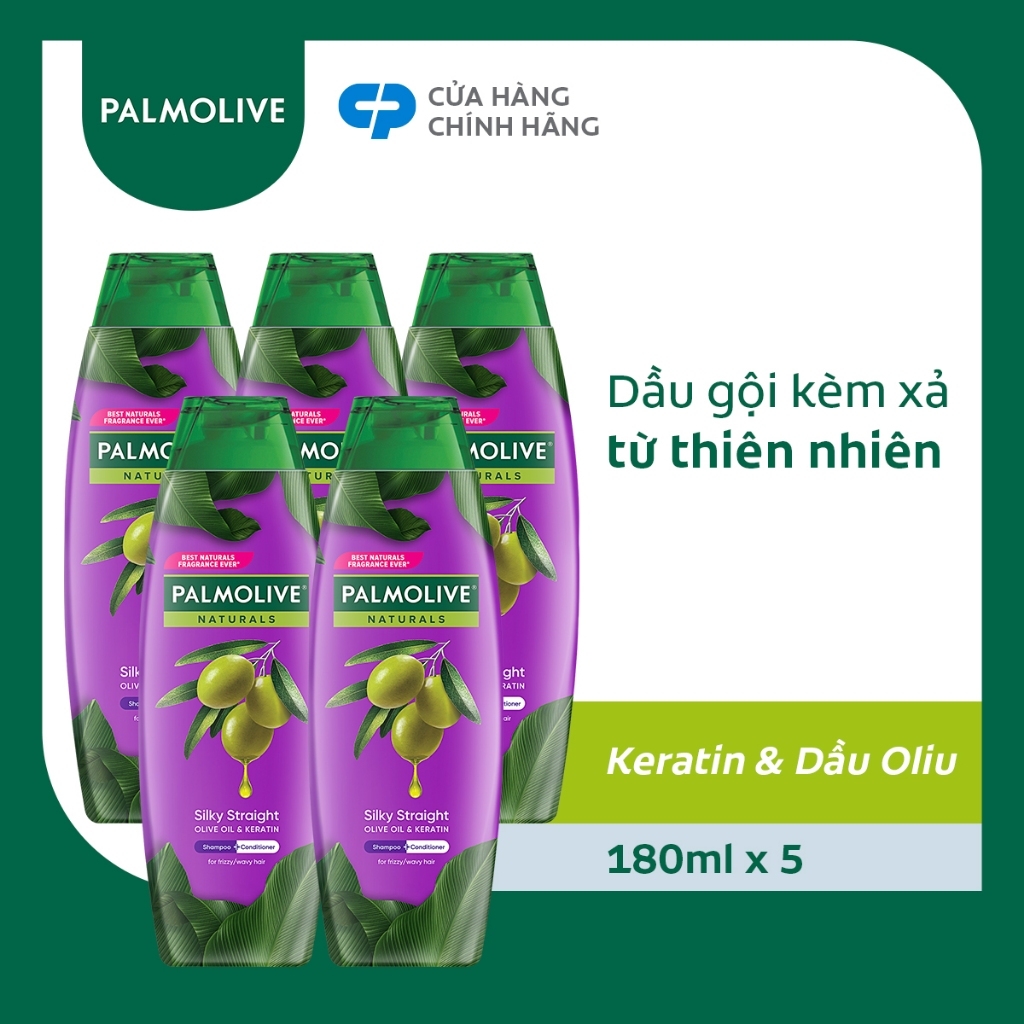 Bộ 5 Dầu gội Palmolive kèm xả 2 trong 1 chiết xuất thiên nhiên Suôn Mượt Óng Ả 180ml