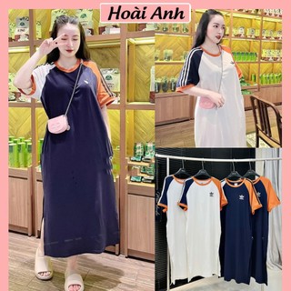 Váy Phông Adidass Ngắn Tay Phối Màu Viền Cổ Đầm Nữ Cotton Freesize Form Thụng Rộng