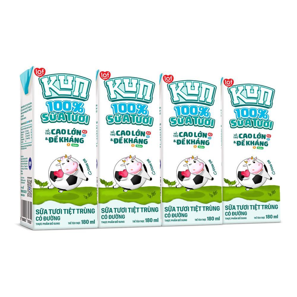 Lốc 8 hộp sữa tươi tiệt trùng LOF Kun 100% Sữa tươi 180ml