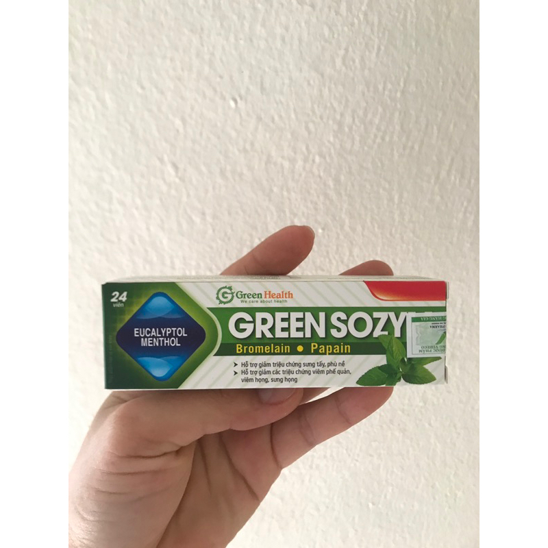 Viên ngậm Green sozym lọ 24viên giảm ho,đau rát họng, giảm sưng tấy,phù nề