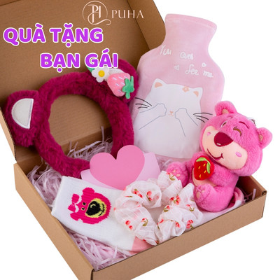 Bộ quà tặng túi chườm bụng nóng lạnh ngày dâu Puha, phiên bản gift box tâm lý 350ml YT01 màu xanh
